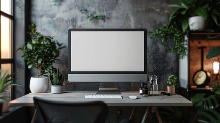 A desktop computer screen with a blank browser window, ready for website design or content creation.