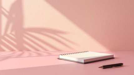 A minimalist office desk with a clean notepad and a pen, symbolizing creativity and productivity. - obrazy, fototapety, plakaty