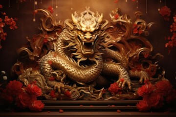 Chinese New Year style of emperor dragon red chinese new year representation.