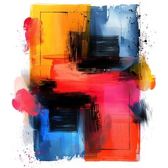 Colorful abstract painting with bright colors and a variety of brushstrokes.
