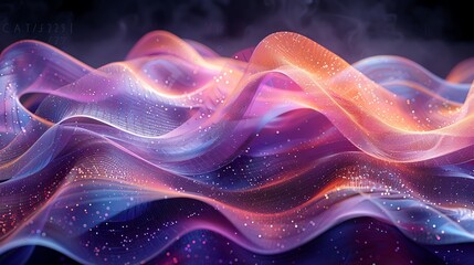 Wavy ribbons of light with a glowing effect. Pink, blue and orange colors. Abstract background.