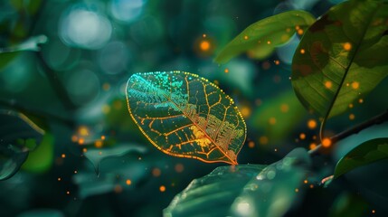 Botanists utilize advanced HUD technology to analyze the photosynthesis process in leaves, displaying chlorophyll activity in vibrant macro details - obrazy, fototapety, plakaty