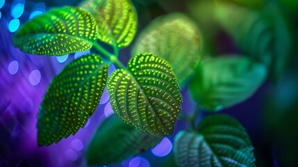 Botanists utilize advanced HUD technology to analyze the photosynthesis process in leaves, displaying chlorophyll activity in vibrant macro details - obrazy, fototapety, plakaty