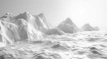 A 3D rendering of a snowy mountain landscape