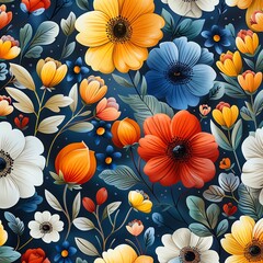 A seamless pattern of colorful flowers