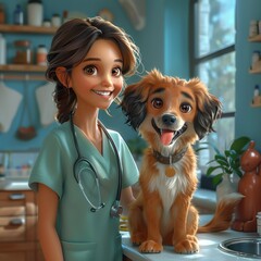 Veterinarians carry out medical examinations, check animal health with great compassion, provide treatment, animal vaccinations, cleanliness, animal organs, and rescue. - obrazy, fototapety, plakaty
