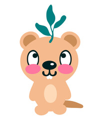 Cute smiling australian quokka cartoon flat vector illustration isolated on white background. Perfect hand drawn design for any purpose.