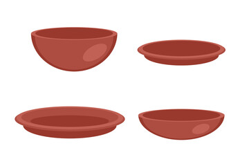 Empty bowls and plates collection. Hand drawn vector kitchen set. Simple doodle illustration isolated on white background.