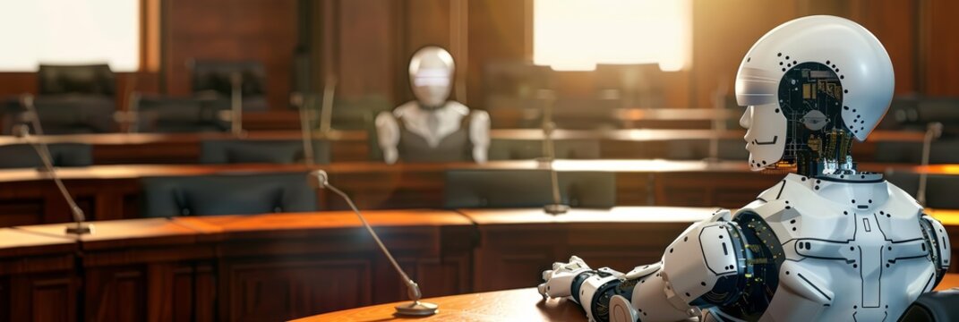 Judges deliberating on the legality of AI algorithms in a legal setting