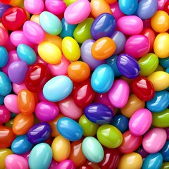 A pile of colorful jelly beans, glossy and bright, scattered casually, isolated on transparent background
