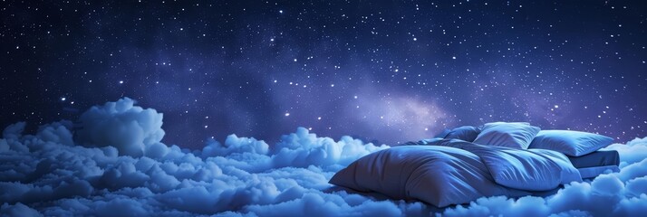 Serene night sky setting the stage for a restful slumber on a cloudlike bed - obrazy, fototapety, plakaty