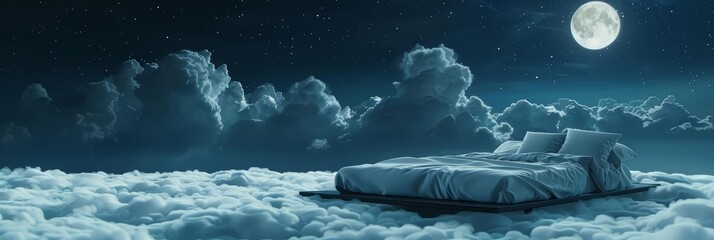 Serene night sky setting the stage for a restful slumber on a cloudlike bed - obrazy, fototapety, plakaty