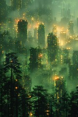 A green city in the middle of a forest - obrazy, fototapety, plakaty