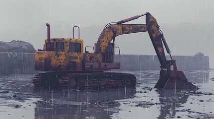 Island Community Rallying to Fortify Coastline Against Encroaching Ocean with Heavy Machinery and Construction Efforts - obrazy, fototapety, plakaty