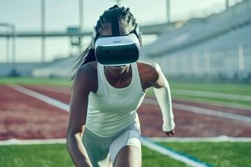 The integration of virtual reality in sports training provides athletes with immersive experiences that improve technique and decisionmaking under pressure, science concept - obrazy, fototapety, plakaty