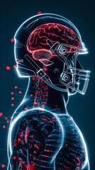 The implementation of concussion protocols in American football reflects growing awareness and concern for player safety and longterm neurological health, science concept - obrazy, fototapety, plakaty