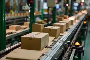 The rhythmic assembly of boxes on a factory line mirrors the march of progress, each fold and crease a testament to efficiency and design, background concept