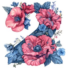 Pretty Floral number 2 on White Background 