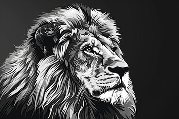 Regal Sovereign Strength: Majestic Lion Black White Vector Art Illustration