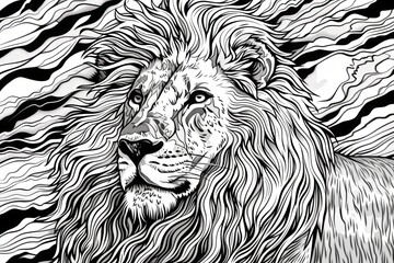 Strength of the Lion: Majestic Black and White Vector Illustration