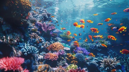 Fototapeta na wymiar A vibrant and colorful coral reef teeming with marine life, showcasing the beauty and diversity of underwater ecosystems on World Reef Awareness Day.