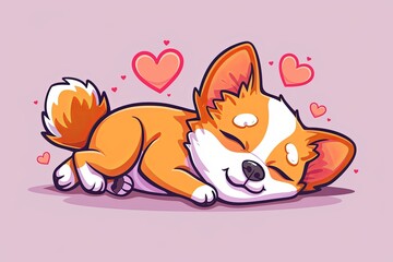 Sleeping Puppy - Cartoon Vector Illustration of Cute and Funny Pet Dog