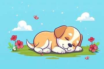 Happy Puppy Dreams: Cartoon Vector Illustration - Cute Pet Scene for Kids