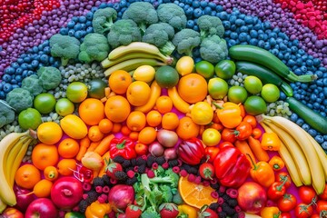 exuberant rainbow spectrum of farmfresh fruits and vegetables inspiring healthy eating lifestyle concept