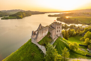 Aerial view of the medieval Czorsztyn Castle, Poland - Powered by Adobe
