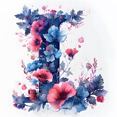 Pretty Floral I Letter on White Background 