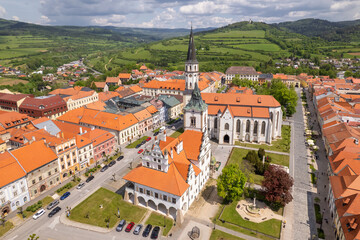 Aerial view of the historic center of Levoca town in summer, Slovakia. - 798307374