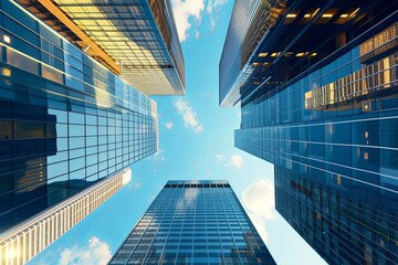 Fototapeta na wymiar Blue Sky Brilliance: Futuristic Urban Skyscraper View