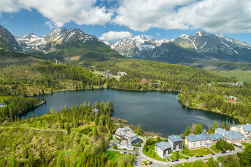 Fototapeta na wymiar Mountain lake Strbske pleso in National Park of High Tatras, Slovakia