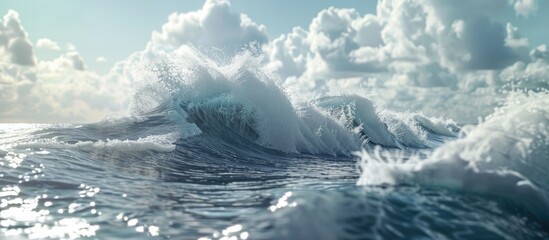 Harnessing the Power of the Ocean Wave Energy Conversion in a D Rendered Marine Powerhouse - obrazy, fototapety, plakaty