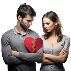 Fototapeta na wymiar Couple holding a broken heart symbolizing relationship trouble