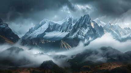 the rugged peaks of snow-capped mountains to the lush valleys below, the HD camera captures the breathtaking grandeur of long exposure landscape photos - obrazy, fototapety, plakaty