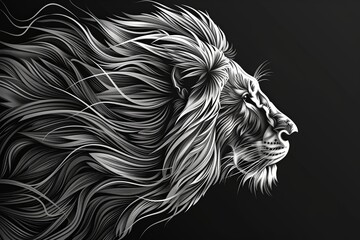 Regal Sovereign Strength: Monochrome Lion Power Vector Illustration