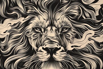 Monochrome Lion King Vector Illustration