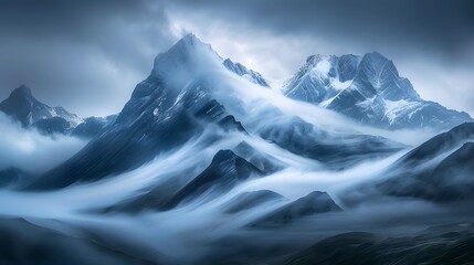 the rugged peaks of snow-capped mountains to the lush valleys below, the HD camera captures the breathtaking grandeur of long exposure landscape photos - obrazy, fototapety, plakaty