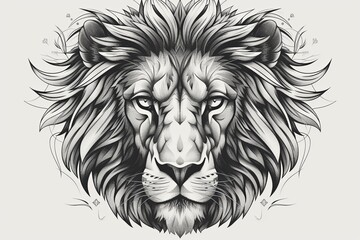 Monochrome Feline Power Logo Vector Illustration: Lion Head Art Symbol