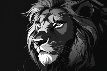 Monochrome Vector Art: Regal Lion King - Powerful Mascot with Predator Spirit