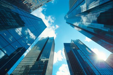Fototapeta na wymiar Shiny High-Rises in Next-Century Cityscape under Blue Sky