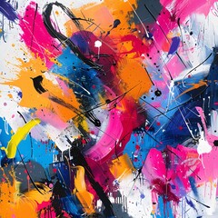 Vibrant splashes of color converge and intertwine on the canvas, forming a modern abstract background that pulses with energy and creativity