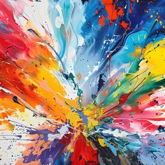 Vibrant splashes of color converge and intertwine on the canvas, forming a modern abstract background that pulses with energy and creativity