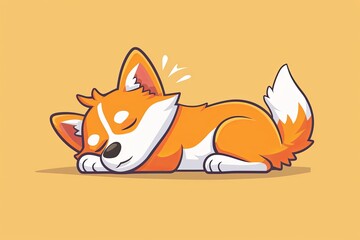 Premium Isolated Cartoon Dog Sleeping Vector Icon - Cute Funny Pet Character Illustration with Fluffy Tail Flat Logo Design