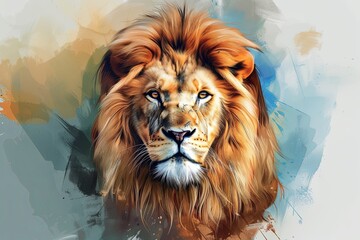 Majestic Lion Wildcat: A Predatory Feline Symbol Art Illustration