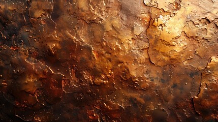 A painting of a wall with a lot of rust and paint. The painting is very dark and has a lot of texture