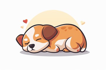 Sleeping Dog Flat Logo Vector: Cute Cartoon Pet Icon for Children's Love and Fun Illustrations.