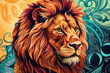 Stylized Lion Tattoo Art: Wildlife-Themed Vector Illustration