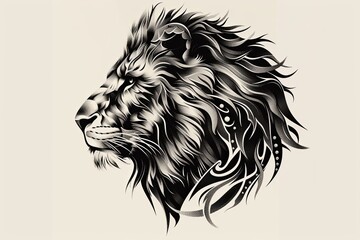 Majestic Lion Head Tattoo Vector Art: Intricate Fur Details & Powerful Silhouette